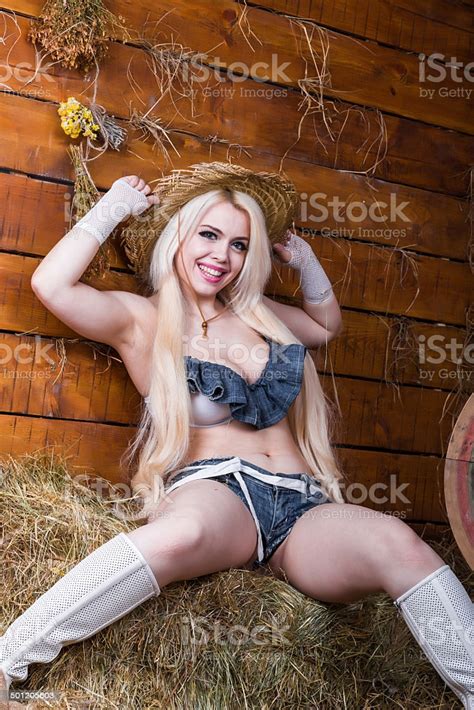 The barn has access to its own private garden and parking space. Young Sexy Girl Sit In The Barn With Hay Stock Photo ...