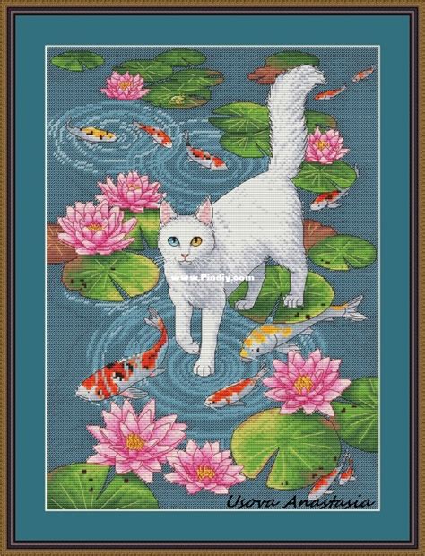 3 crescent colours are cappuccino, country lane, ripple; Cat and Water Lilies by Anastasia Usova-Communication Area ...