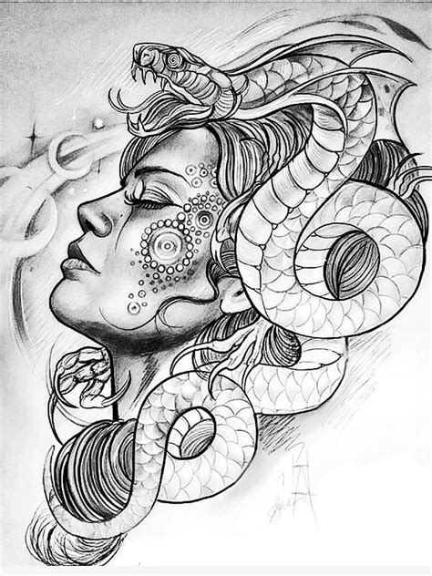 This medusa tattoo has lots of color as she stares straight onto the viewer as the snakes are nestled in her red hair. Pin by sarka art studio on Neo traditional tattoo | Medusa ...
