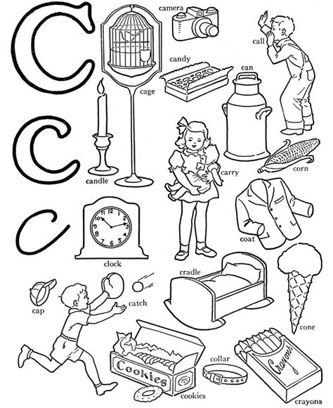 Great for younger children to colour and talk about what each of the items are. ABC Alphabet Words Coloring Activity Sheet | Letter C ...