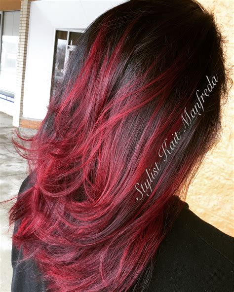 The balayage highlights will soften your attributes and brighten. Black to red balayage by Kait Manfreda | Long hair styles ...