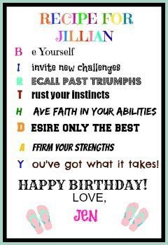 Wishing you a day that is as special in every way as you are. RECIOE FOR A FRIEND; BIRTHDAY ACROSTIC MESSAGE ...