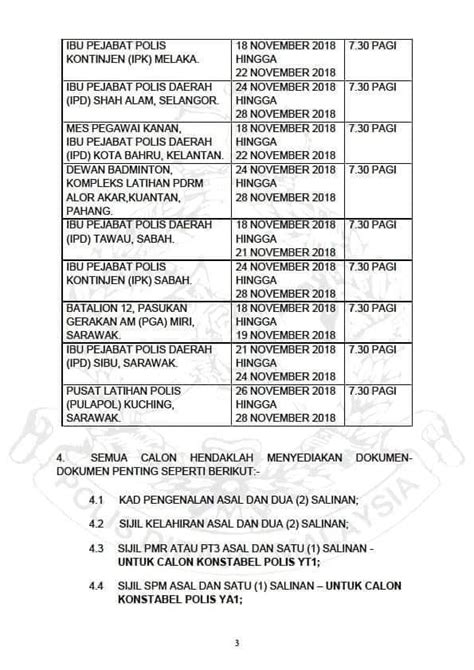 Dokumen yang perlu dibawa semasa temuduga (asal dan salinan): Tarikh Temuduga Terbuka Polis Diraja Malaysia (PDRM) Siri ...