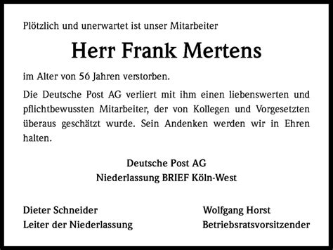 Sie möchten eine todesanzeige aufgeben? Traueranzeigen von Frank Mertens | WirTrauern