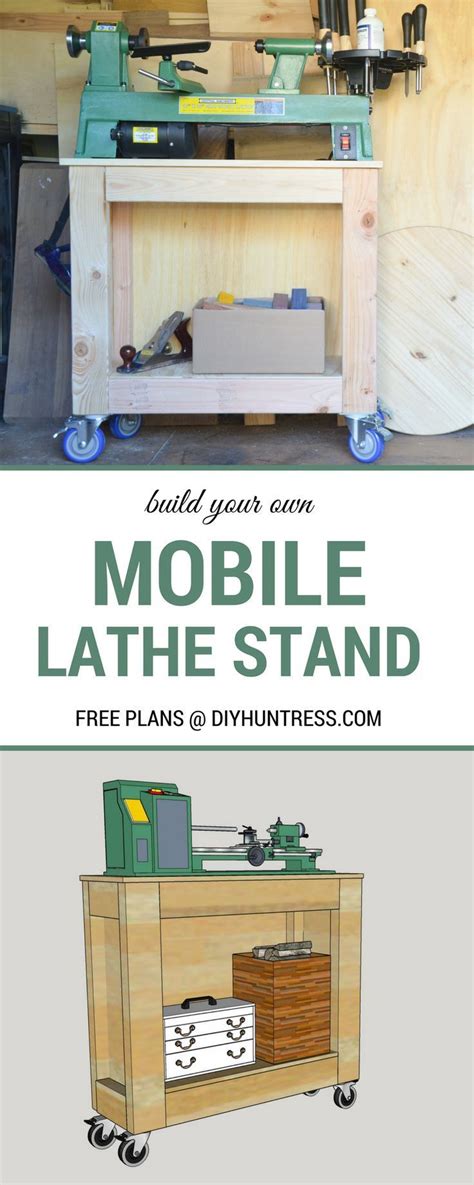 Build a wood lathe stand for your mini or midi lathe with a beefy bench top and tons of storage for hardware, tools and blanks. DIY Mobile Lathe Stand - DIY Huntress | Woodworking plans beginner, Woodworking plans free ...