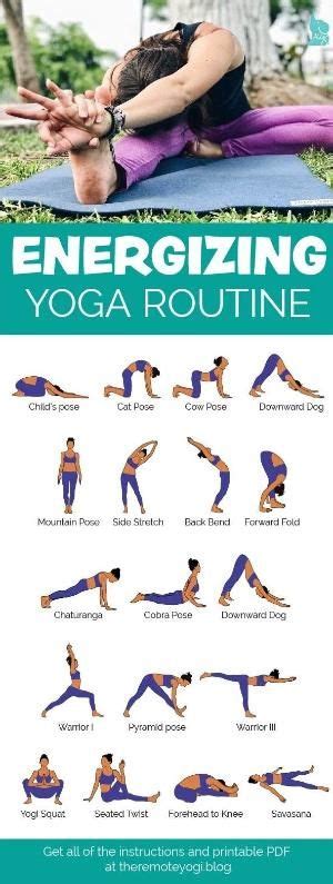 So, the first thing we're going to do in this routine will be the cobra pose to loosen up that back of yours. Free Printable PDF - Energizing Morning Yoga Routine. This ...