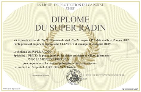 Radin performs in a professional manner and with the highest ethical values. Diplome-du-Super-Radin