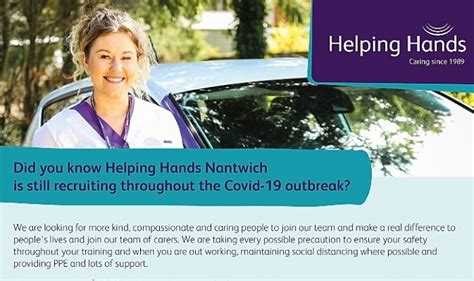 Helping hands caregivers is a free standing personal care agency that serves northeast wisconsin. Helping Hands Home Care organisation recruits in Nantwich