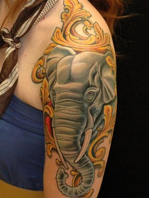 Elephant headdress tattoo on thigh | fresh 2017 tattoos ideas. elephant-head-tattoo-designs - Flawssy