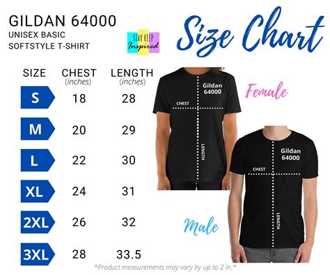 Gildan 64000 Black Unisex T-shirt Size Chart inches/cm | Etsy Canada