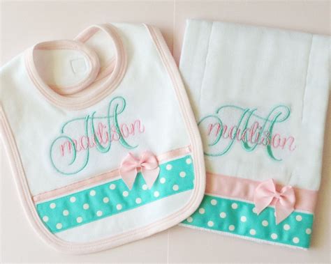 Personalized Burp Cloth and Bib Set Teal and Pink | Personalized burp cloth, Personalized baby 