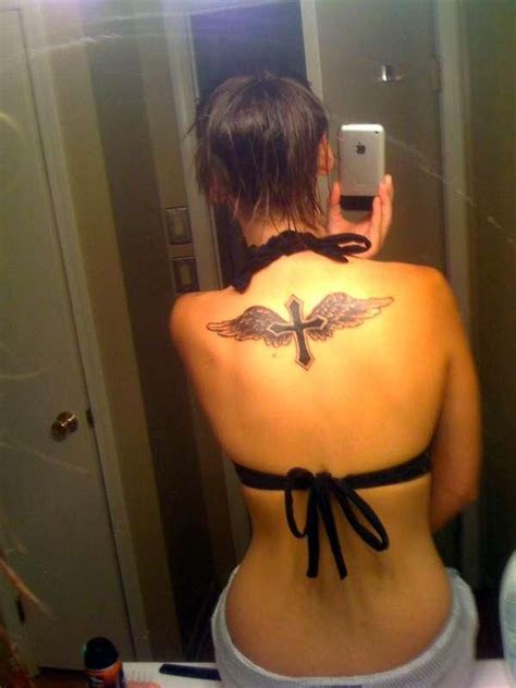 Wings cross tattoo on shoulder. cross foot tattoos for women | cross and agel wings tattoo ...