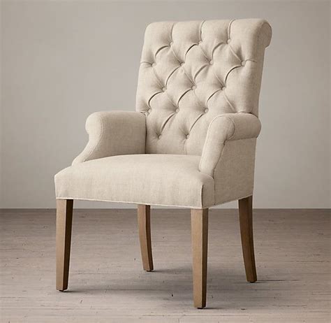 High back armchairs with wooden arms. Bennett Roll-Back Upholstered Arm Chair | Dining room ...