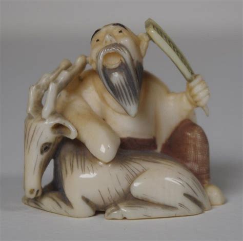 Vintage carved japanese netsuke figurine man with turtle in lovely silk box. Antique Japanese ivory netsuke - Man and Deer, 3.8 cm high ...