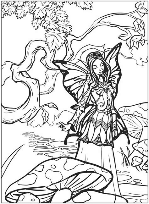 Fairy in the forest coloring page. Fairy Myth Mythical Mystical Legend Elf Fairy Fae Wings ...