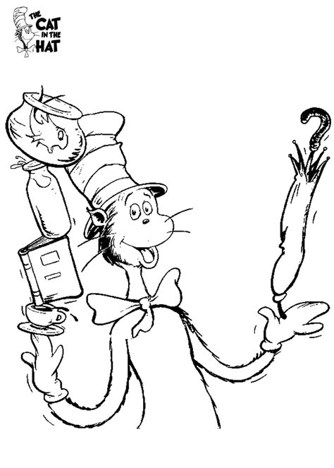 Charming beautiful printable cartoon cat in the hat coloring pages. cat action | Dr seuss coloring pages, Dr seuss coloring ...