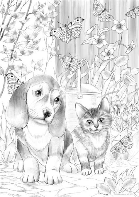 A delight for cat and coloring followers of every. Kitty and Dog - Printable Adult Coloring Page from ...