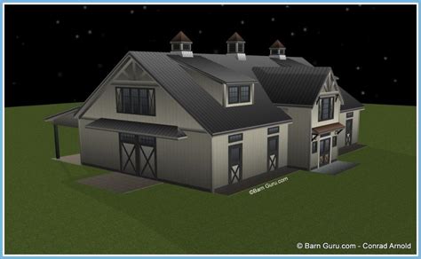 Build your own 3 stall horse barn and tack room with a covered breezeway on the front. 5 stall Horse Barn Plans