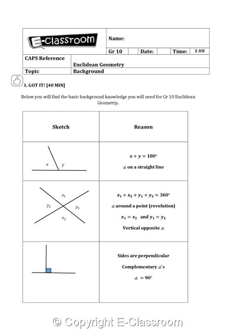 For grade 12, project/investigation must contribute 15%, assignment 10% and test 75%. Grade 10 English: Mathematics - Term 2 - Euclidean ...