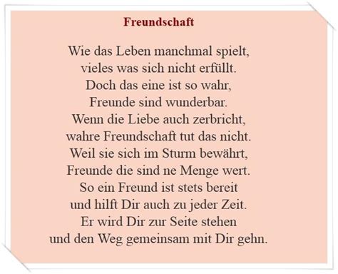 Eine riesige auswahl von weit über 100 gedichten, versen und reimen findet sich in unserem archiv. Welche schönen Gedichte kennt ihr zum Thema "Freundschaft ...