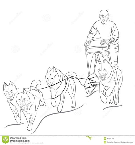 You can get the husky coloring pictures on this page. Hand drawn illustration of dogs pulling a sled | Dog ...